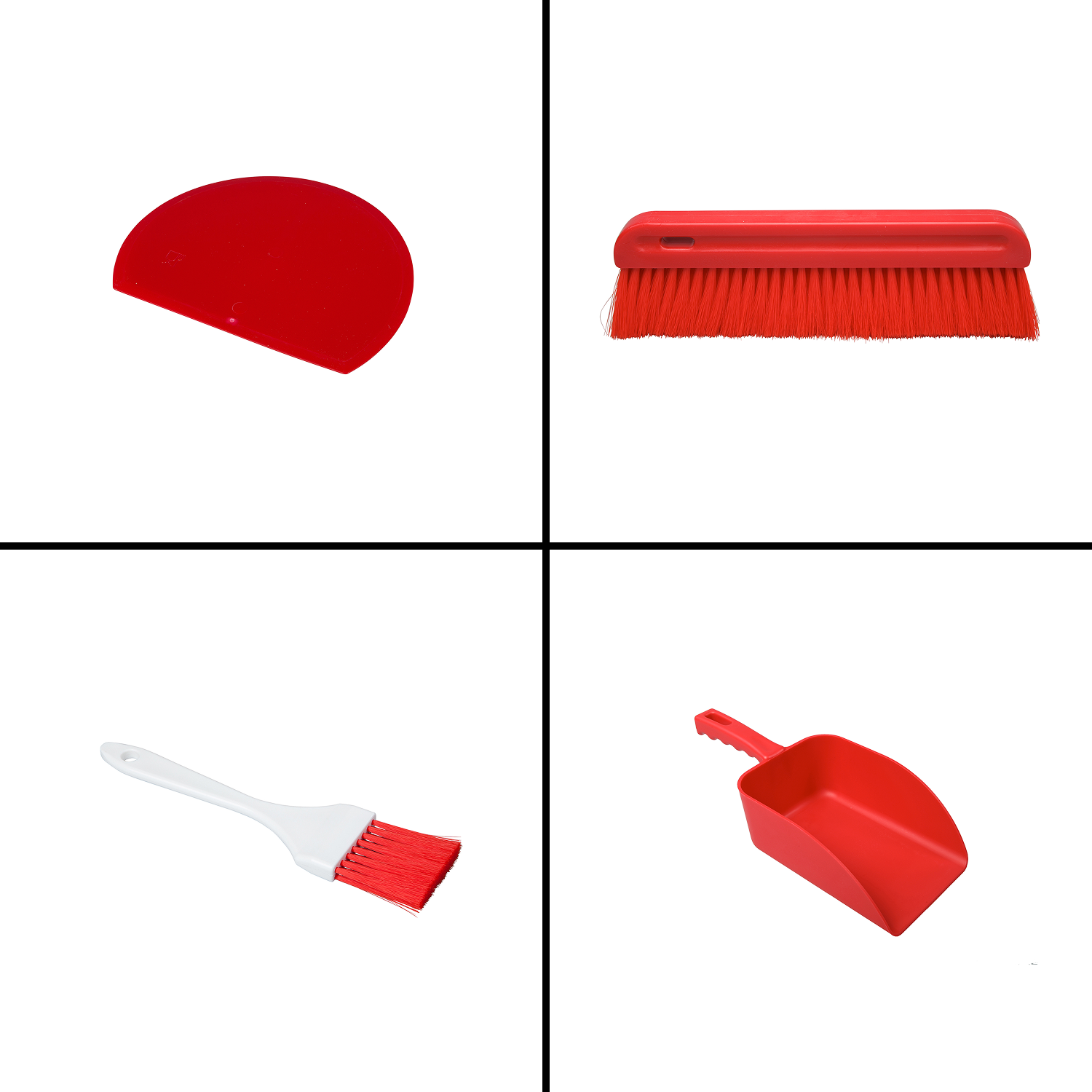 Bakery Essentials Bundle – Dough Scraper, Flour Brush, Glazing Brush & Hand Scooper - Red